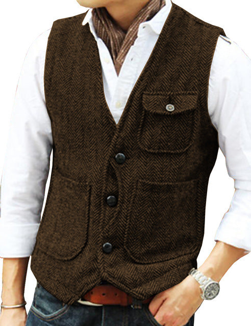 Herringbone Men's Suit Vest Vest - cas7m