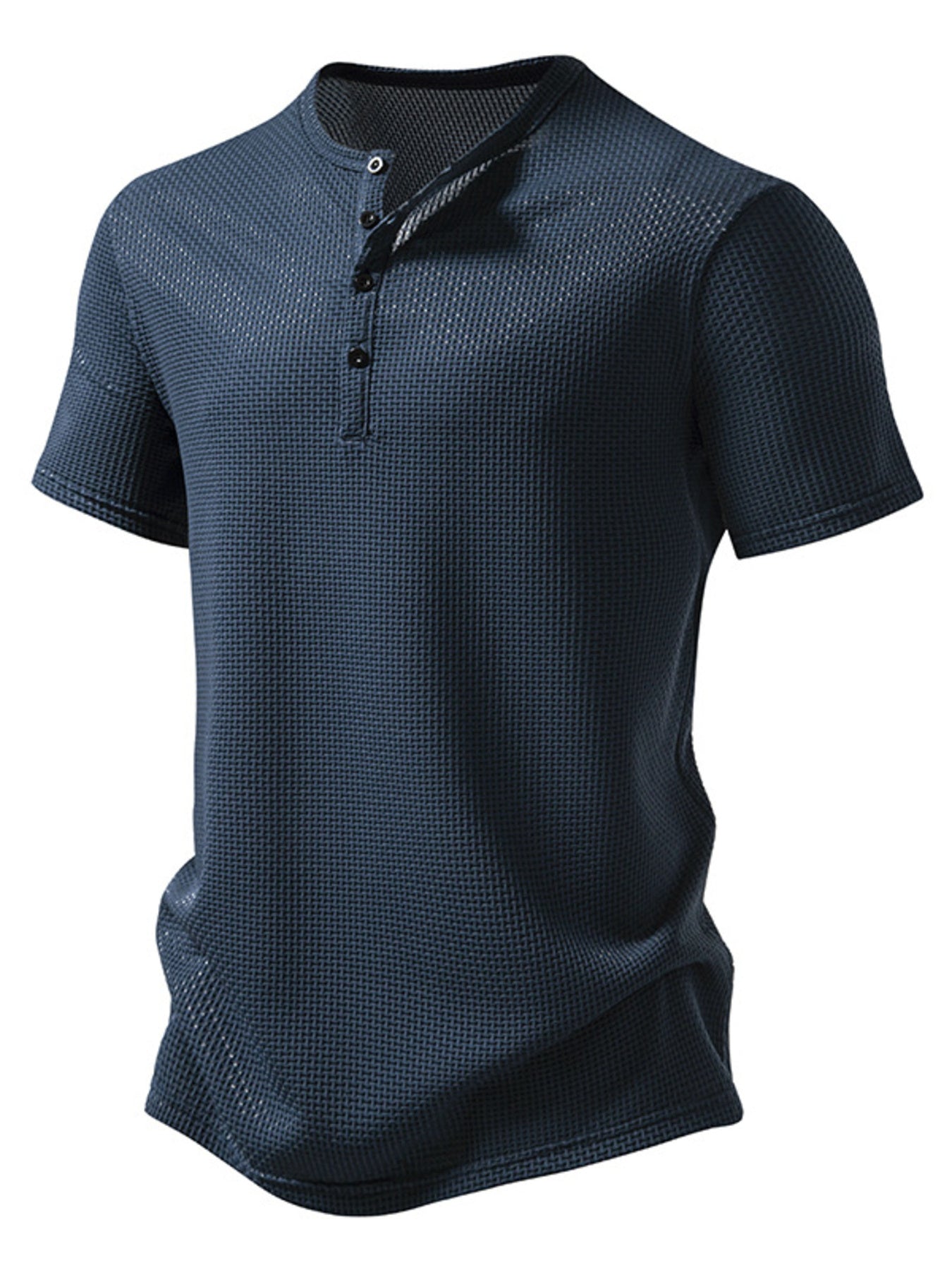 Men's Textured Henley Button Detail T-Shirt - cas7m
