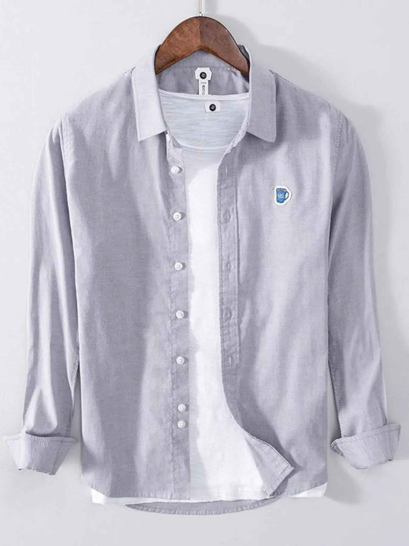 Men's Plus Size Button Up Long Sleeve Shirt - cas7m