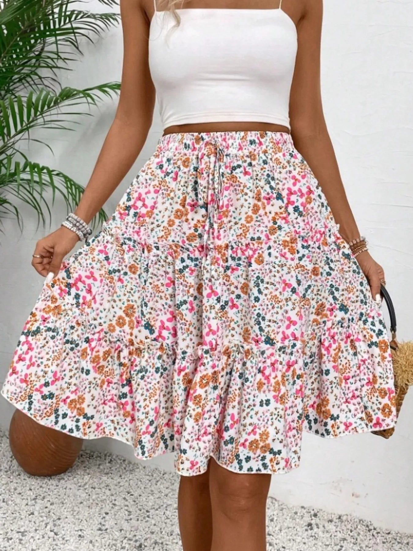Floral Print Midi Skirt - cas7m