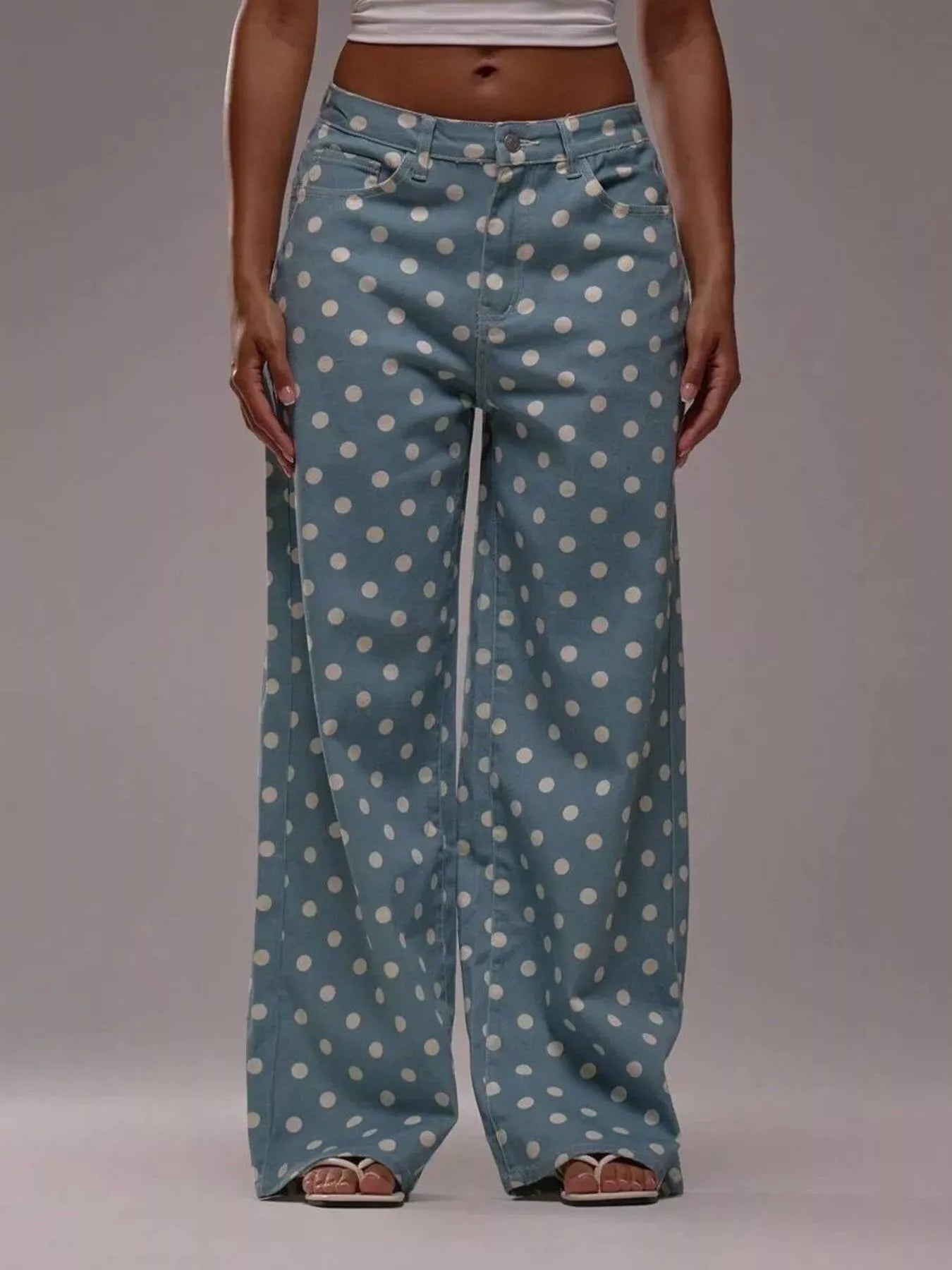 Polka Dot Wide Leg Jeans - cas7m