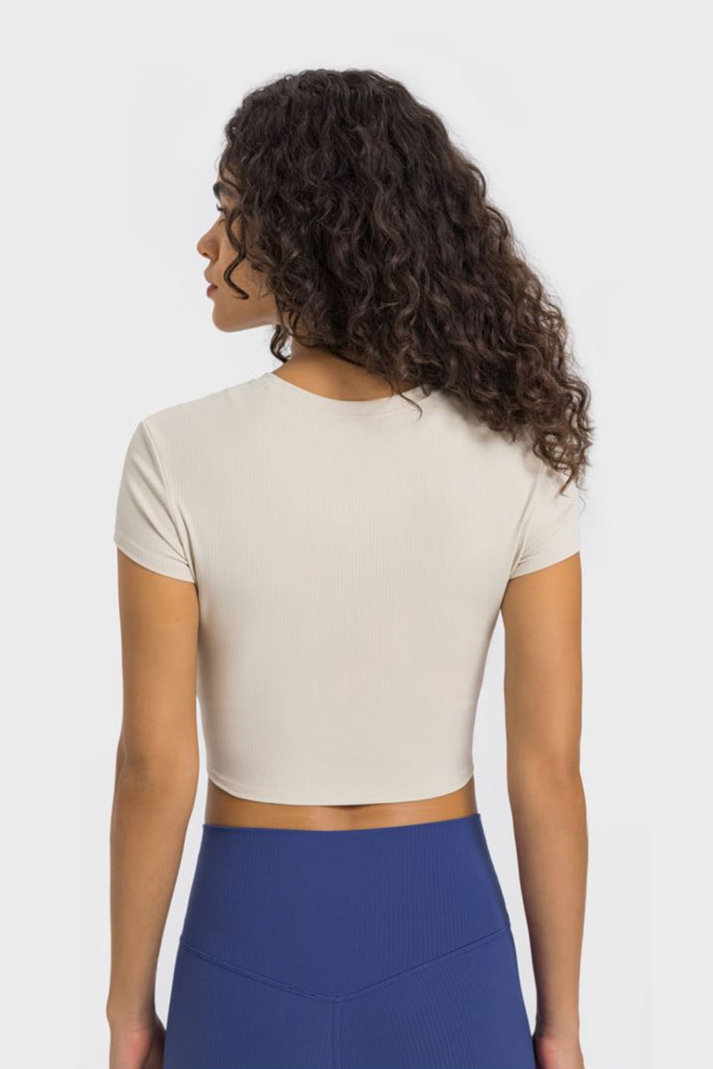 Soft Flex Cropped Yoga Top - Stretchy Solid Short Sleeve - cas7m