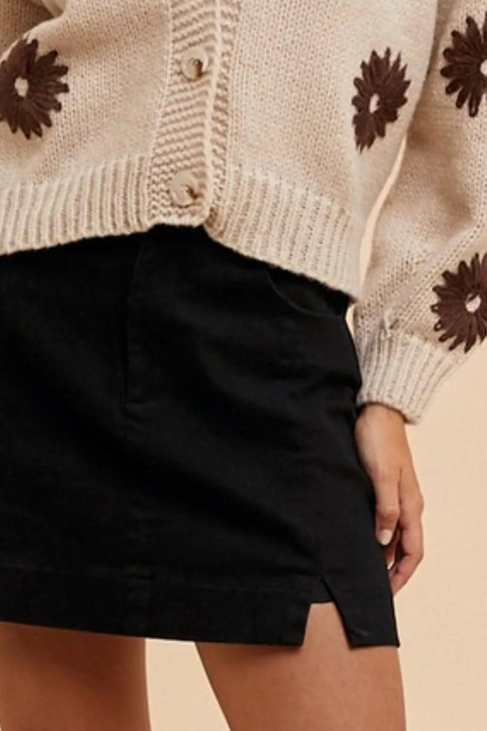 Annie Wear Comfort Stretch Cotton Slit Detailed Mini Skirt - cas7m