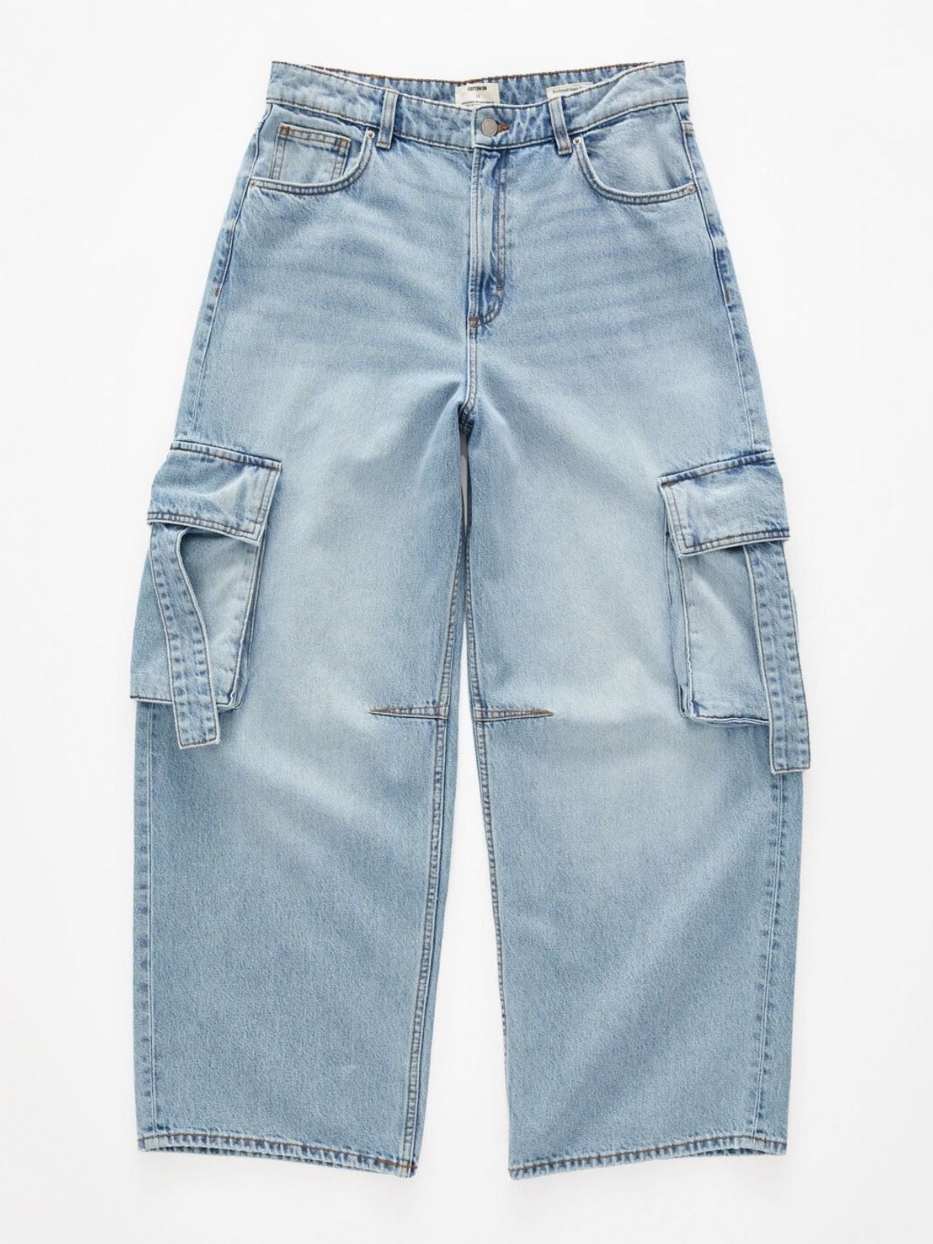 Vintage Wash Wide Leg Cargo Jeans - cas7m