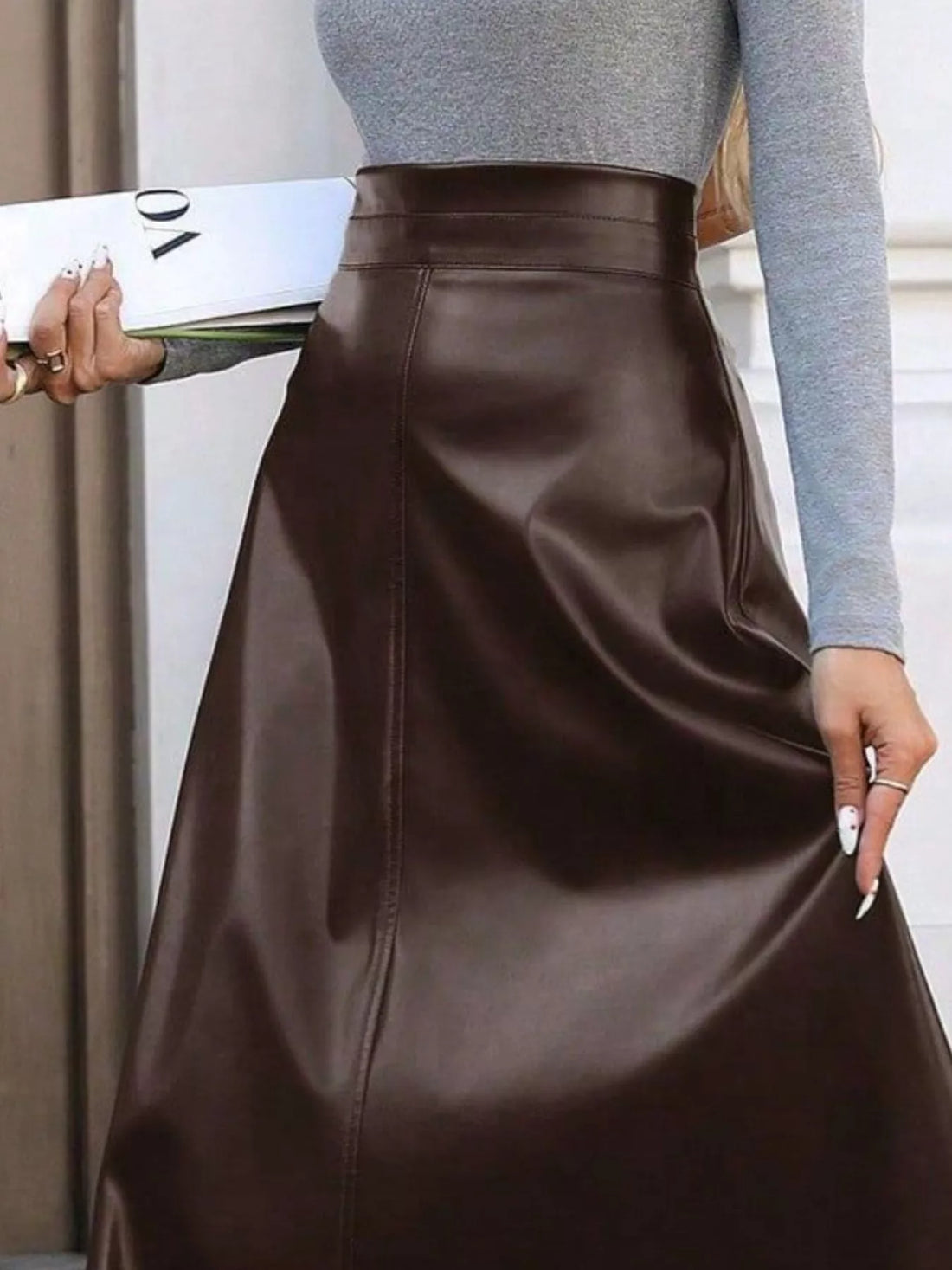Leather A-Line Midi Skirt - cas7m