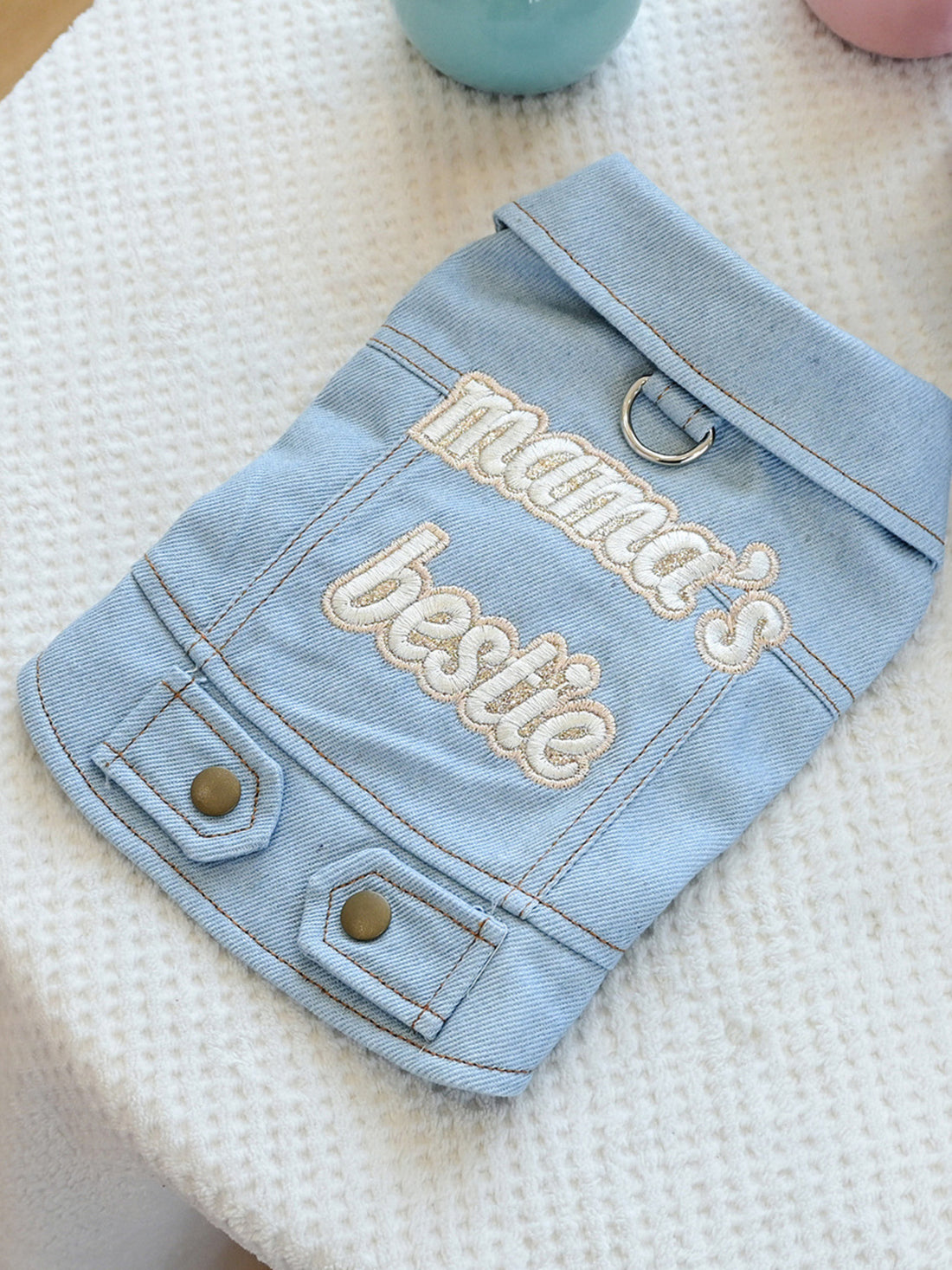 Embroidered Denim Pet Jacket - cas7m