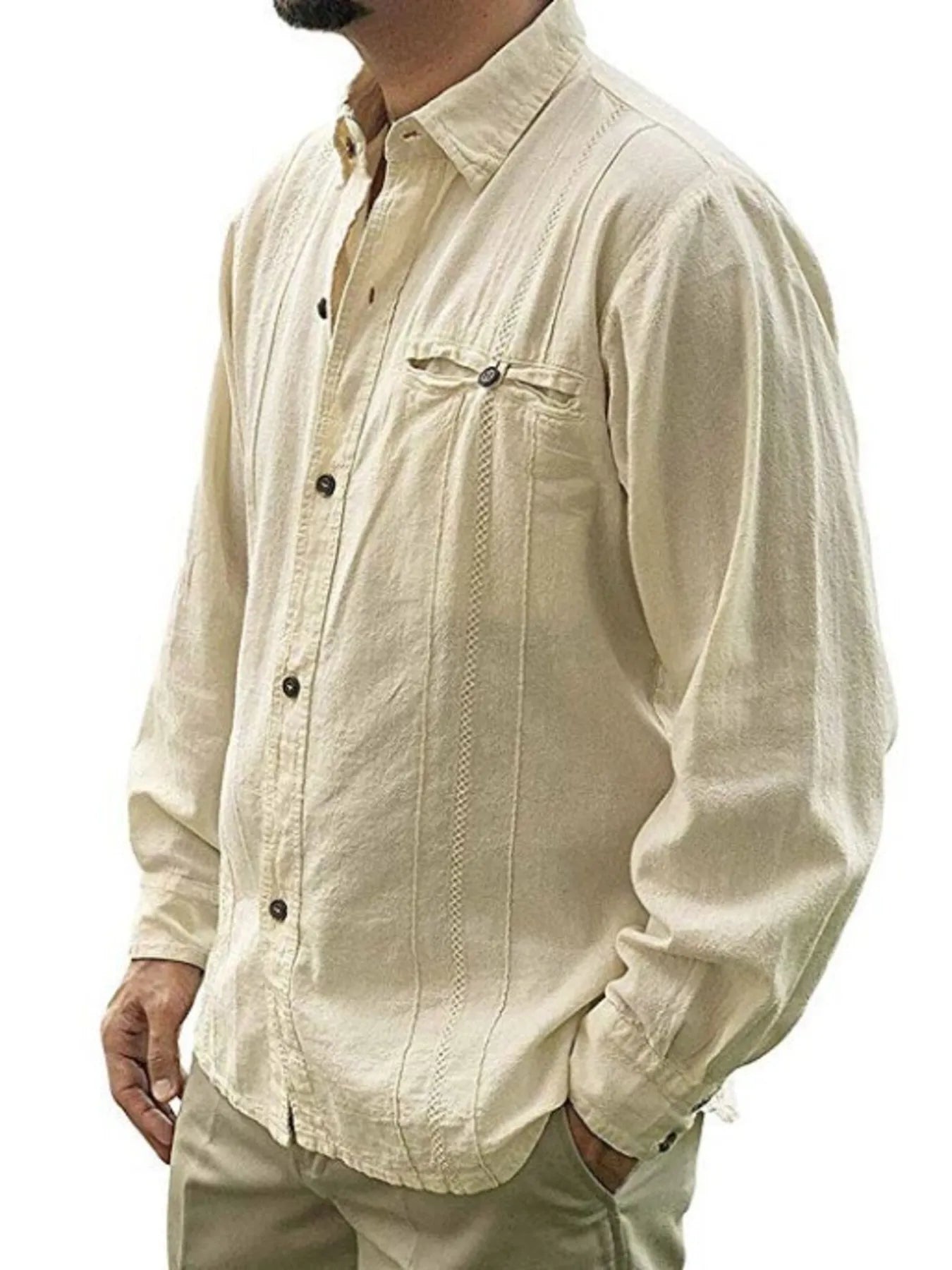 Men's Plus Size Button Up Long Sleeve Shirt - cas7m