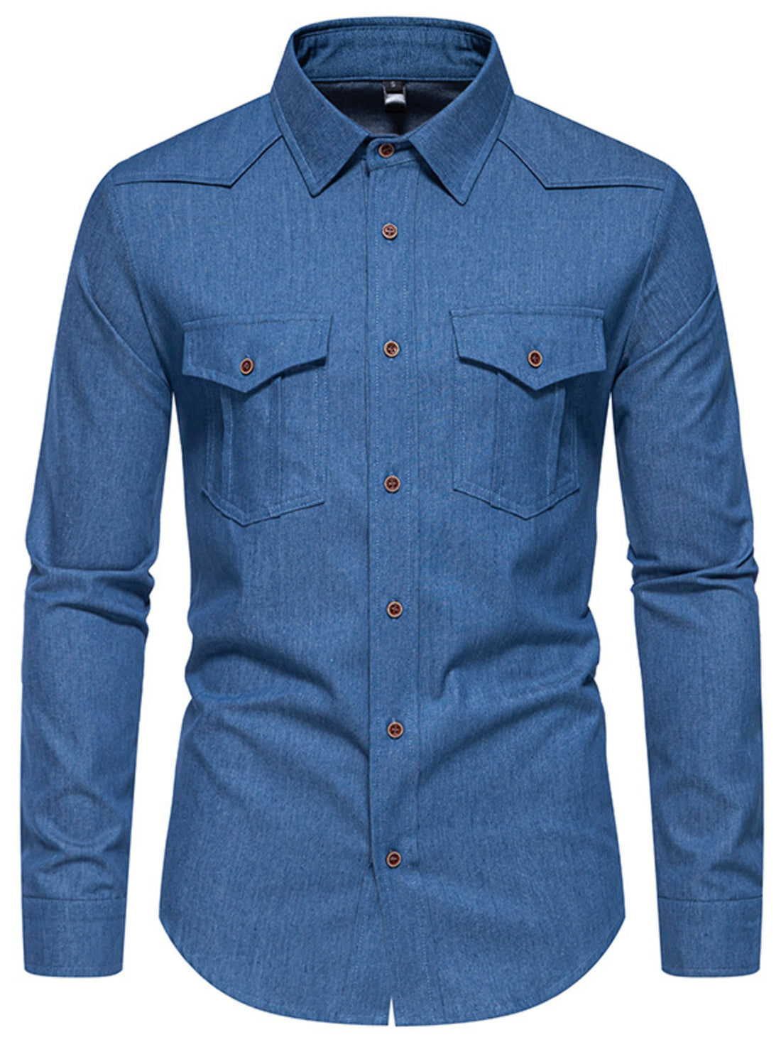 Men's Casual Long Sleeve Denim Shirt with Pockets - cas7m