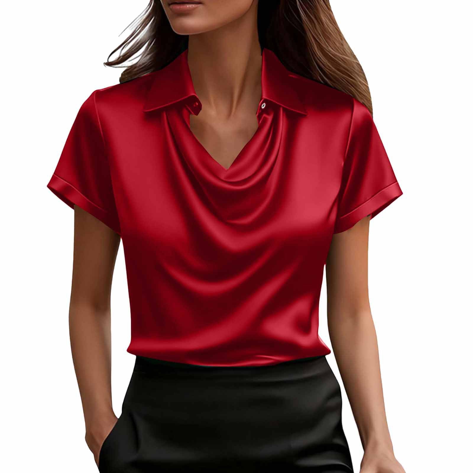 Fashion Short-Sleeved Shirt Summer Casual Solid-Color Lapel Tops Women's Clothing - cas7m