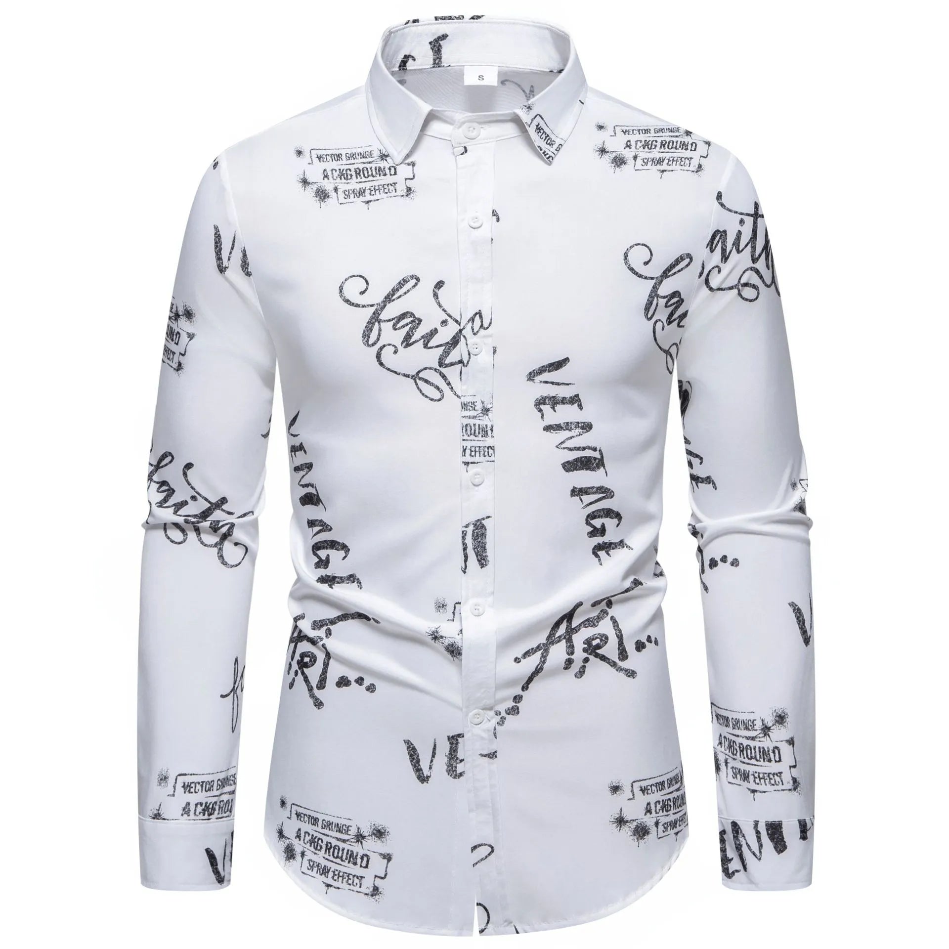 Men's Printed Long Sleeve Button-Up Shirt - cas7m