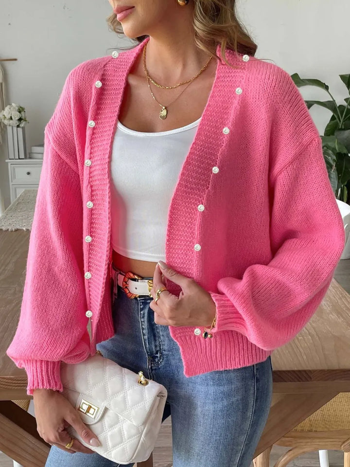 Pearl Open Front Long Sleeve Cardigan - cas7m