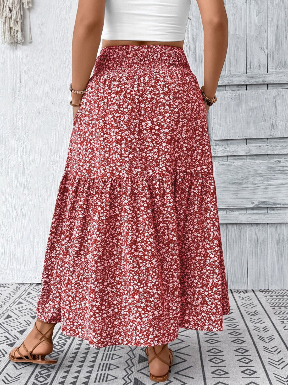 Plus Size Floral Print Tiered Skirt - cas7m