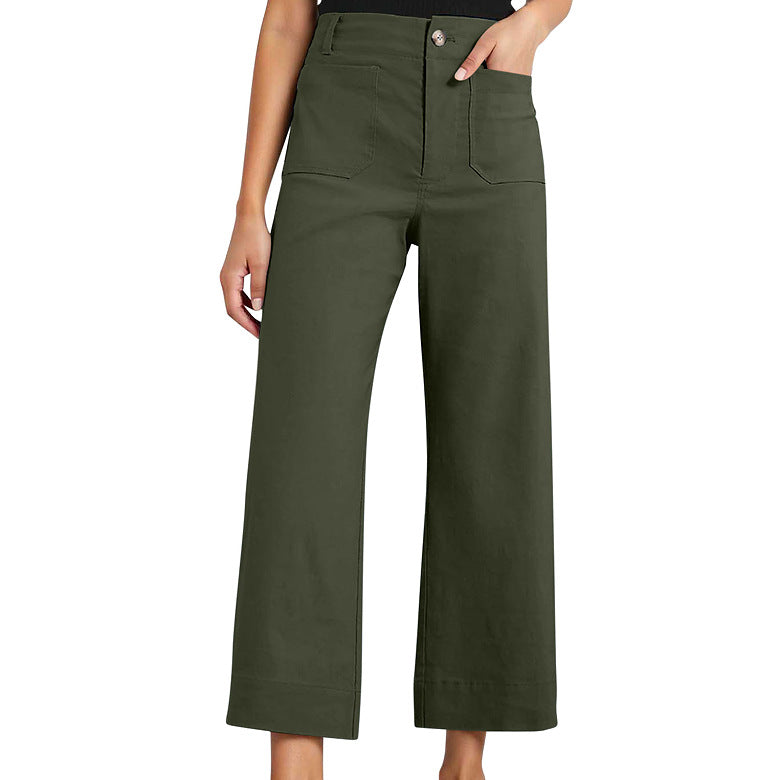 High Waist Slimming Casual Women's Cropped Wide-leg Pants - cas7m