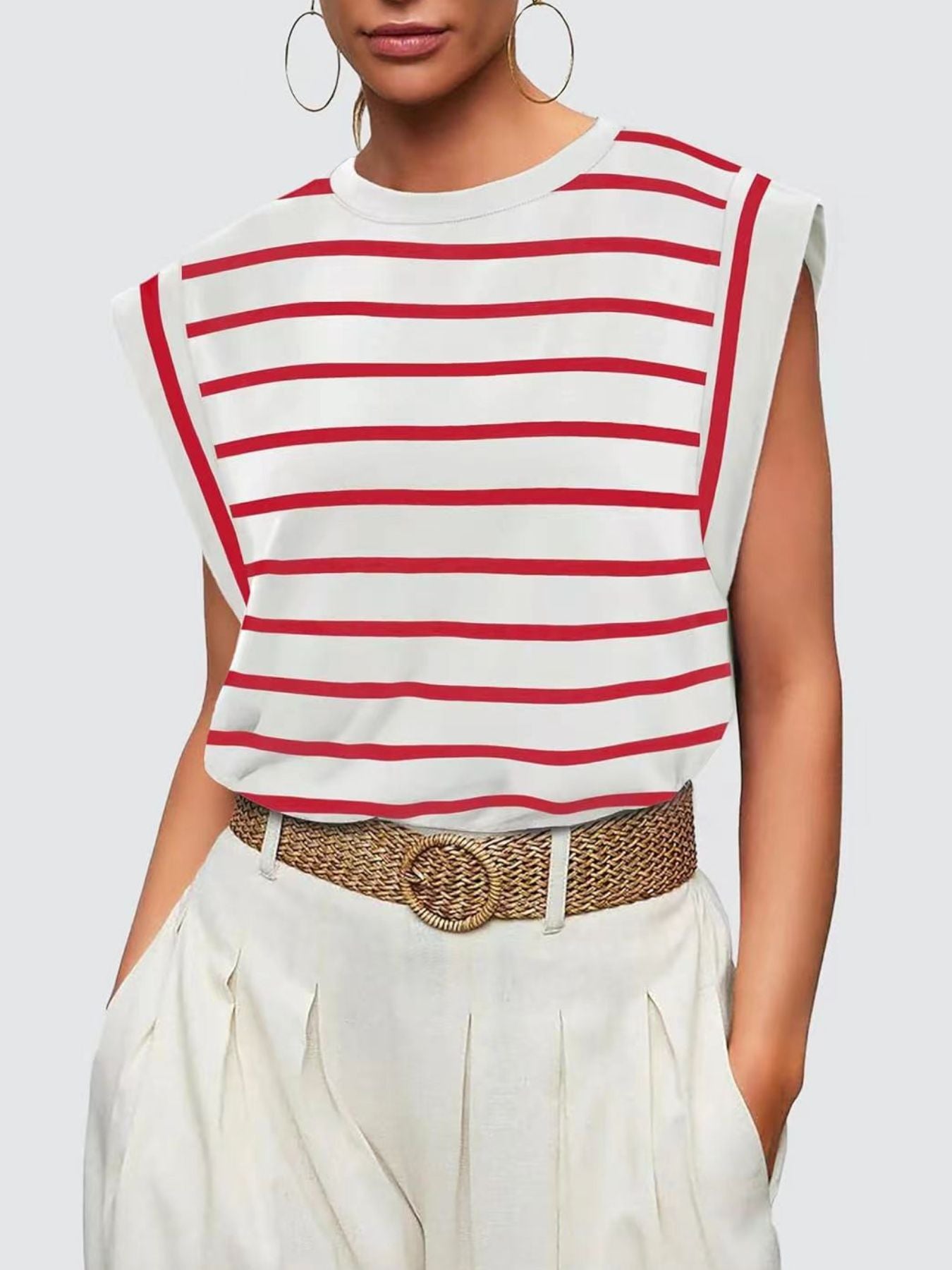 Striped Round Neck Tank - cas7m
