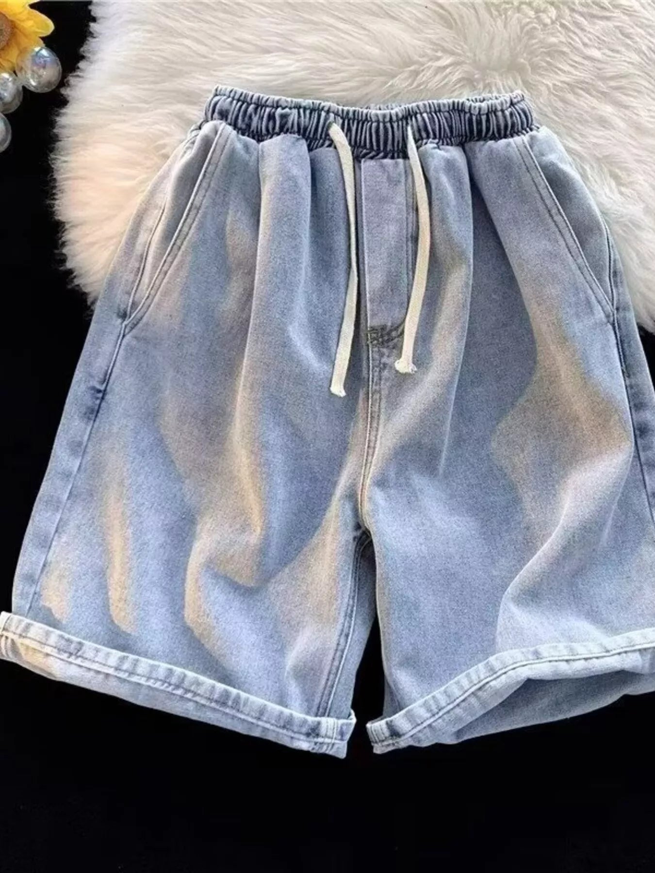 Men's Full Size Elastic Waist Washed Denim Shorts Plus Size - cas7m