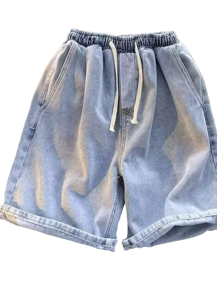 Men's Full Size Elastic Waist Washed Denim Shorts Plus Size - cas7m