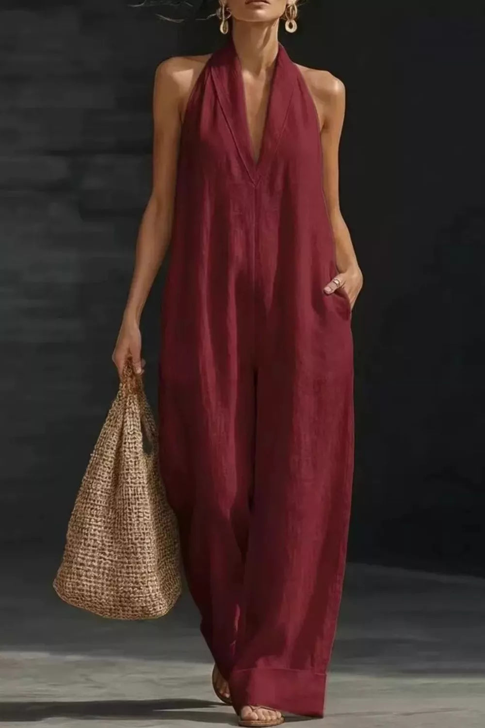 CozyPocket Polyester Dress - Easy Care & Stylish Comfort - cas7m