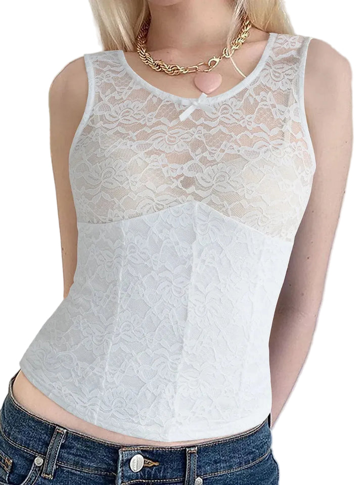 Devine Lace Round Neck Tank - cas7m