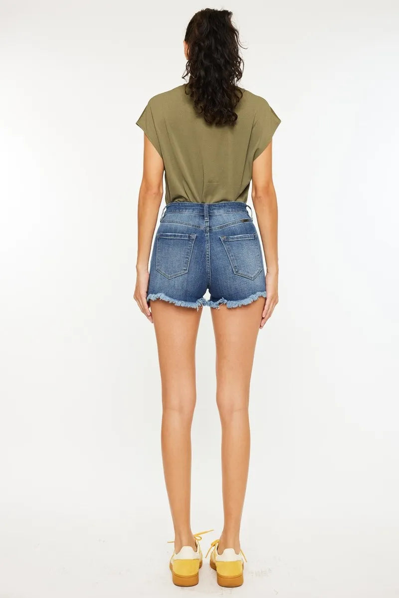 Kancan High Rise Frayed Hem Denim Shorts - cas7m