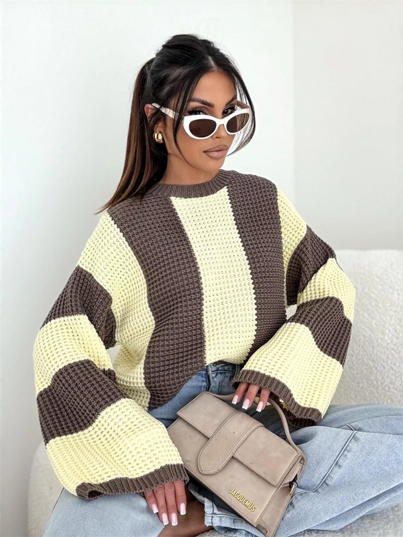 Color Block Long Sleeve Sweater - cas7m