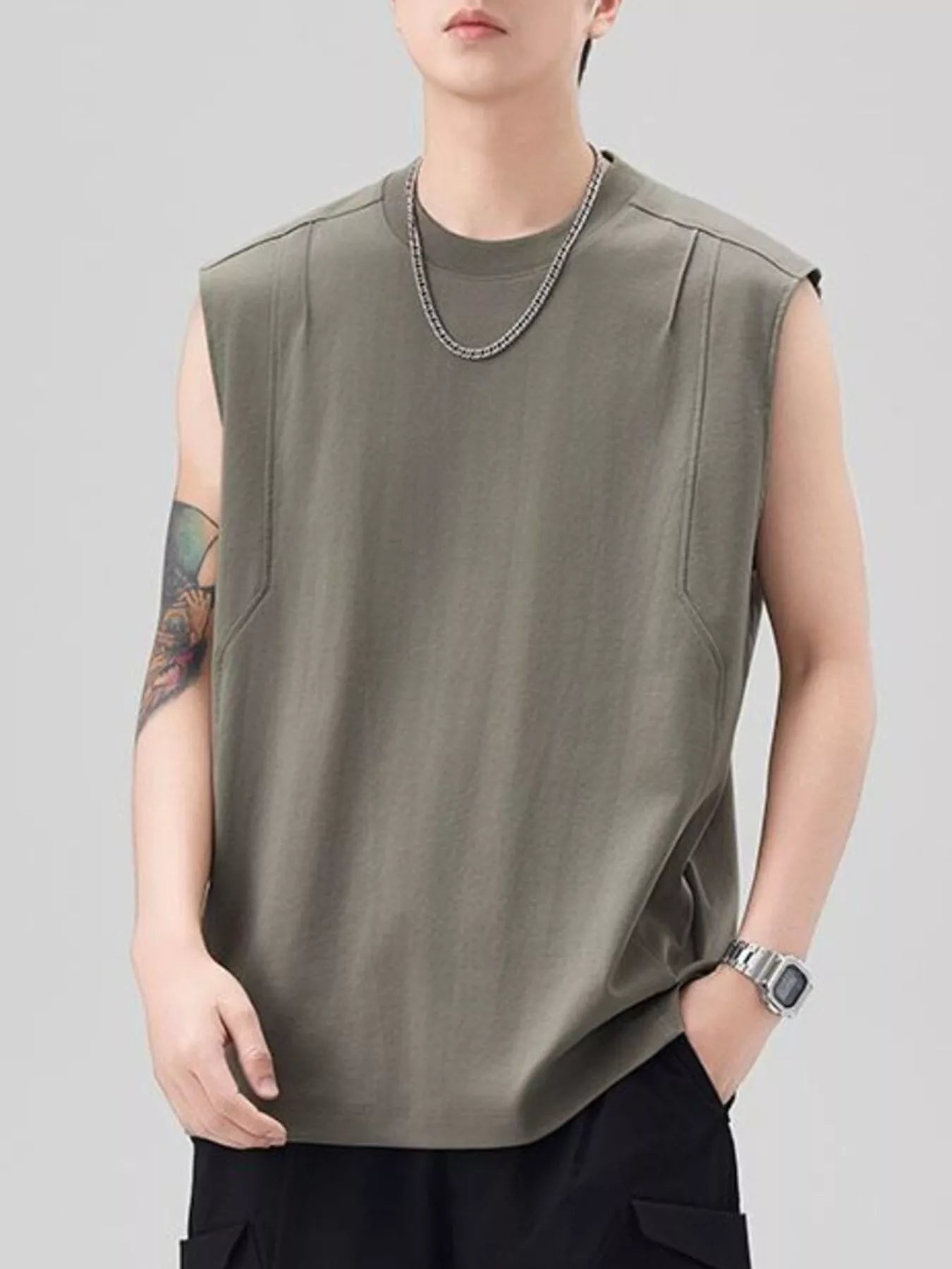 Men's Plus Size Solid Color Casual Tank Top - cas7m