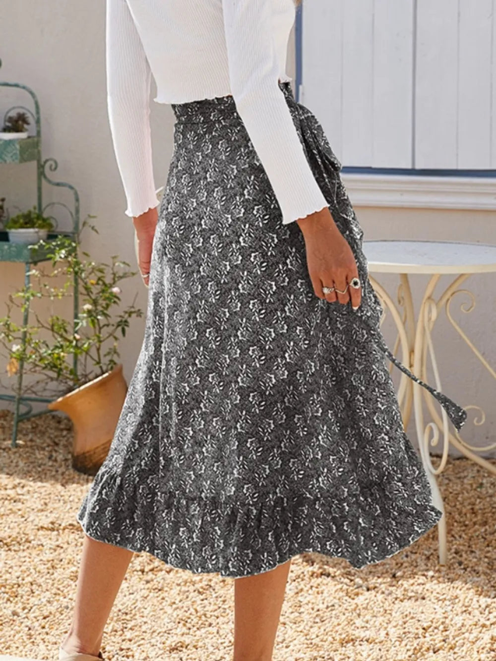 Printed Ruffled Midi Skirt - cas7m