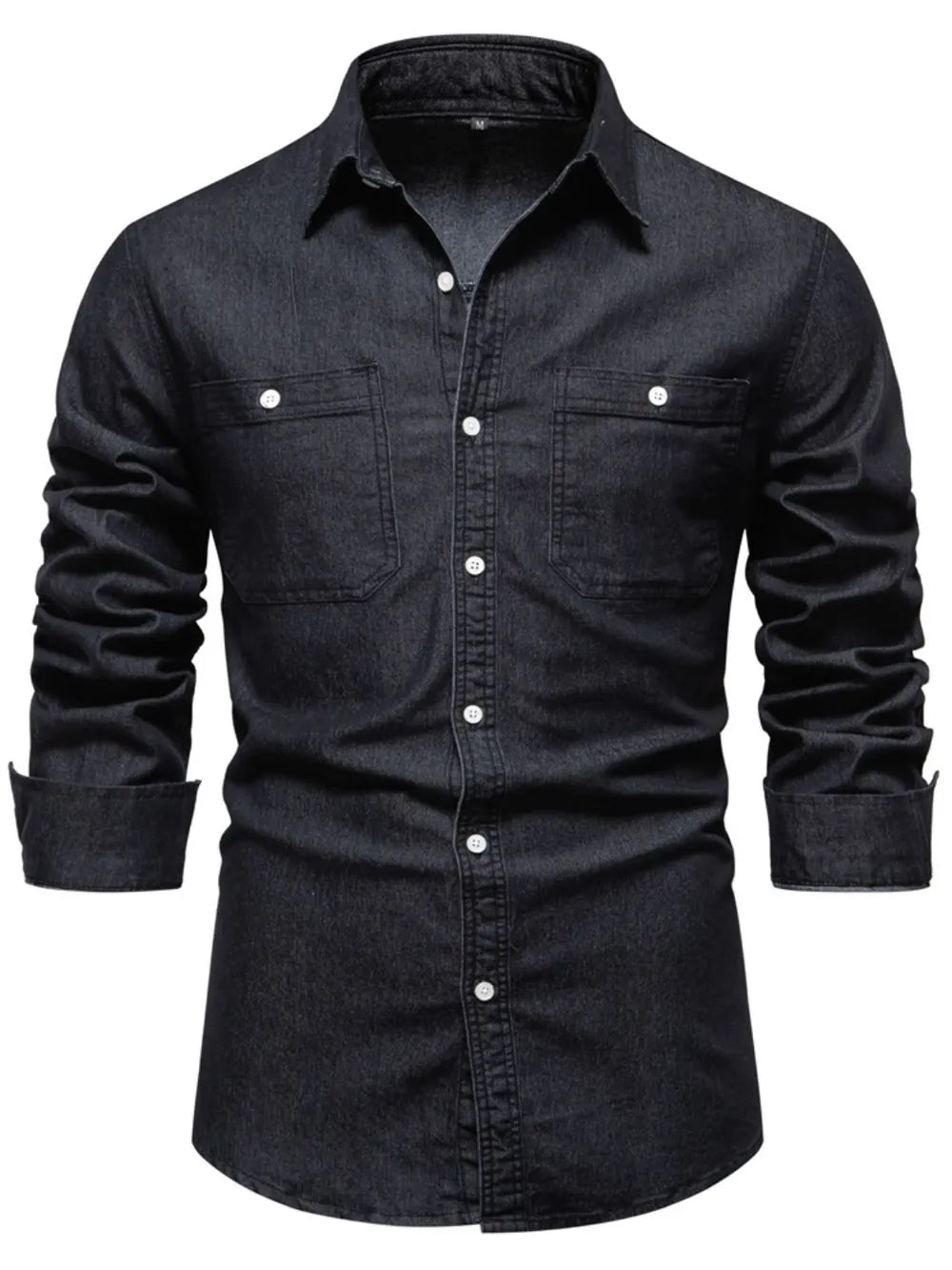 Men's Collared Neck Long Sleeve Denim Shirt - cas7m