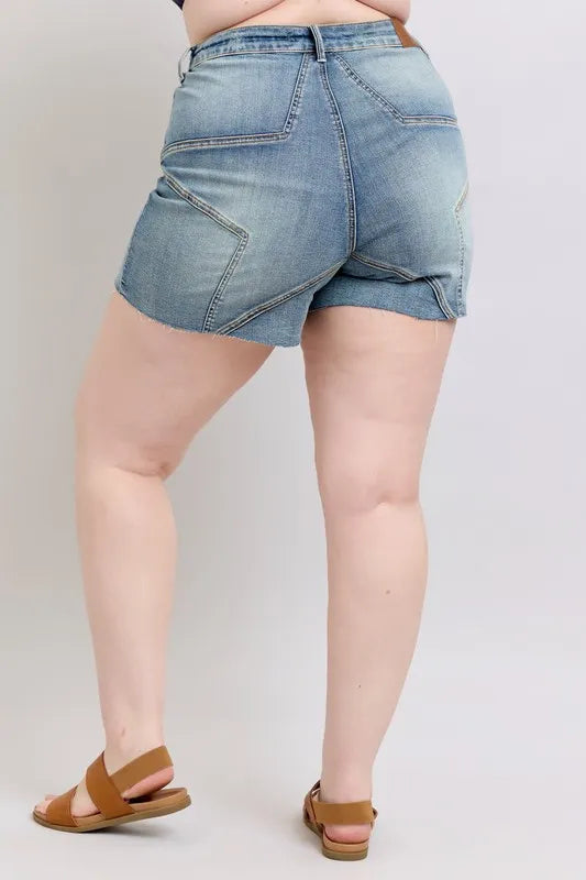 Judy Blue Full Size High Waist Star Seam Detail Denim Shorts Plus Size - cas7m