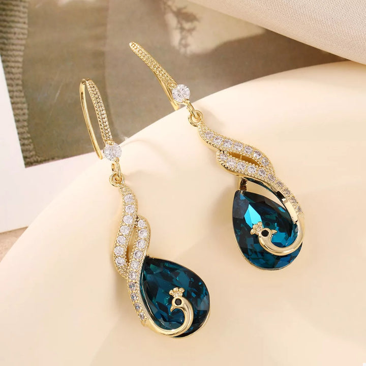 18K Gold-Plated Peacock Teardrop Earrings - cas7m