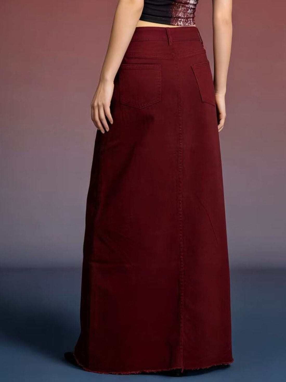Raw Hem Maxi Denim Skirt - cas7m