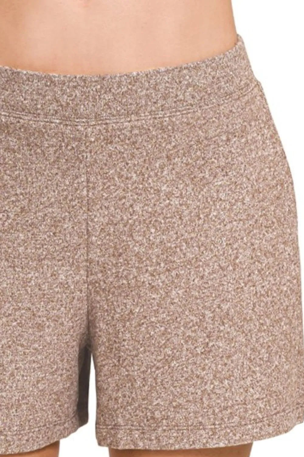 Zenana Soft Melange Hacci Elastic Waisted Shorts - cas7m