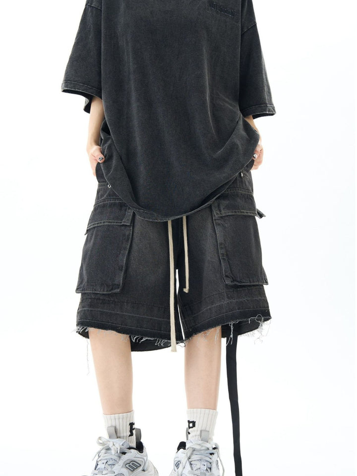 Men's Full Size Vintage Wash Cargo Denim Shorts Plus Size - cas7m