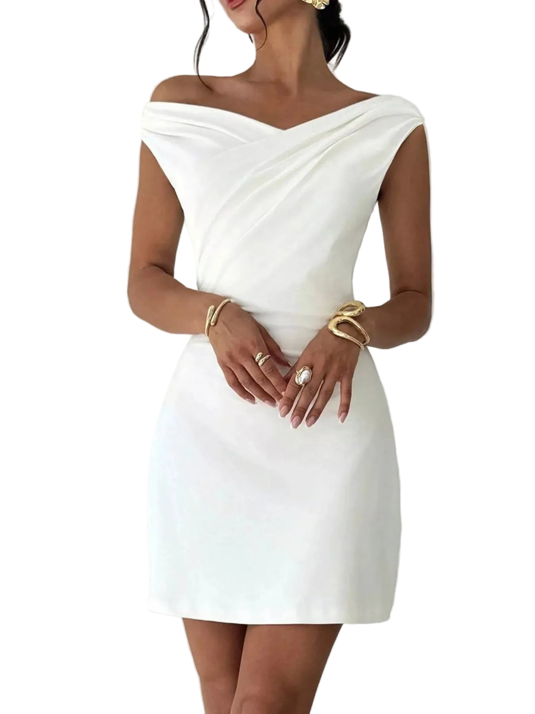Elegant Off-Shoulder Draped Mini Dress - cas7m