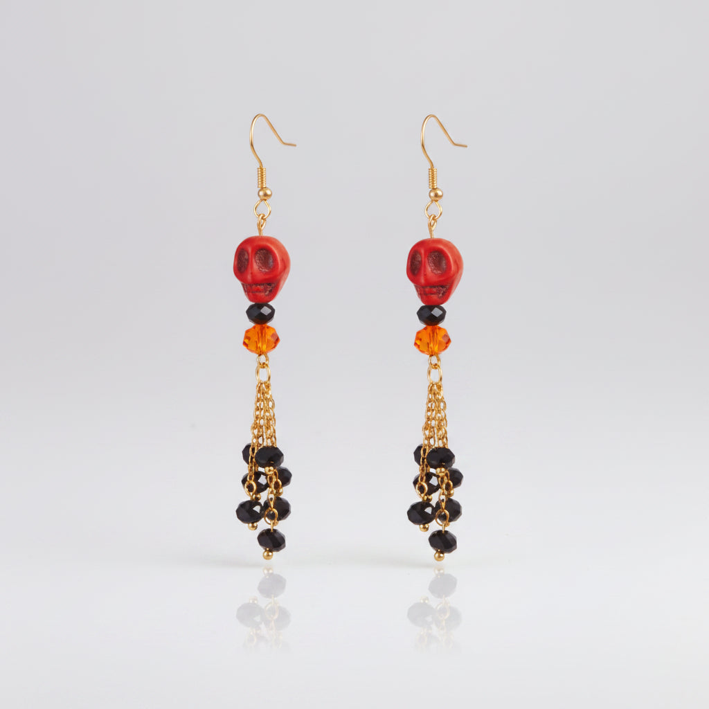 Halloween Skull Beaded Drop Earrings - cas7m
