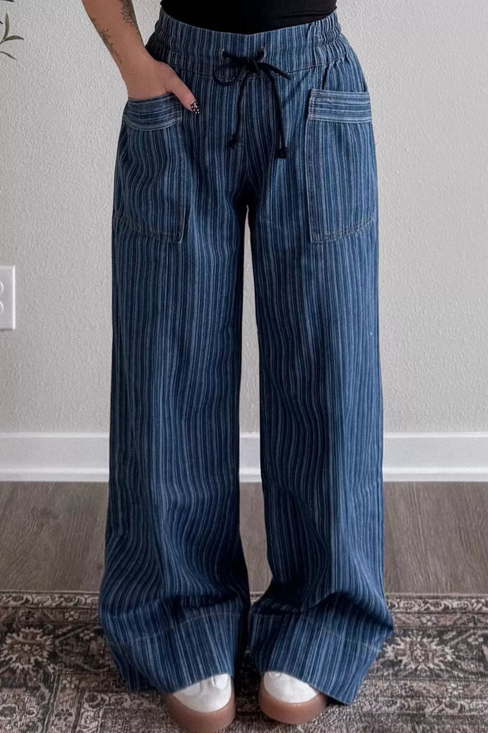 Striped Wide-Leg Jeans - cas7m