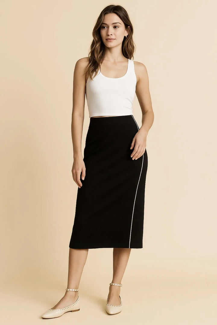 Umgee Midi Pencil Skirt with Contrast Piping Detail - cas7m