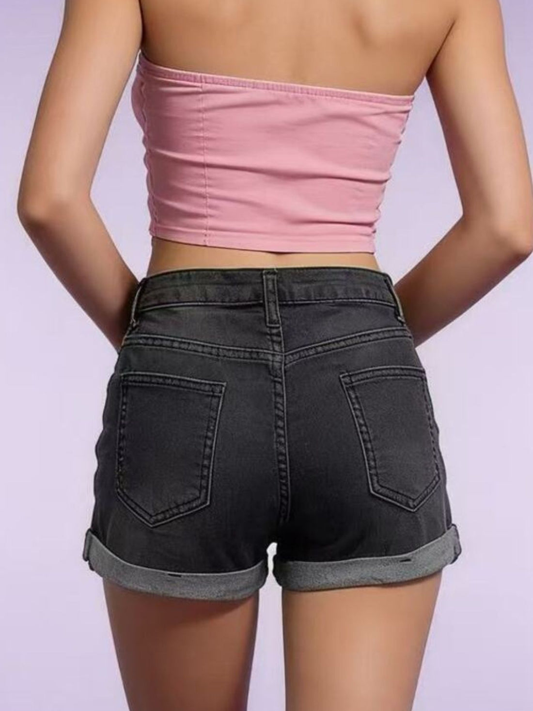 Distressed Denim Roll-Up Shorts - cas7m