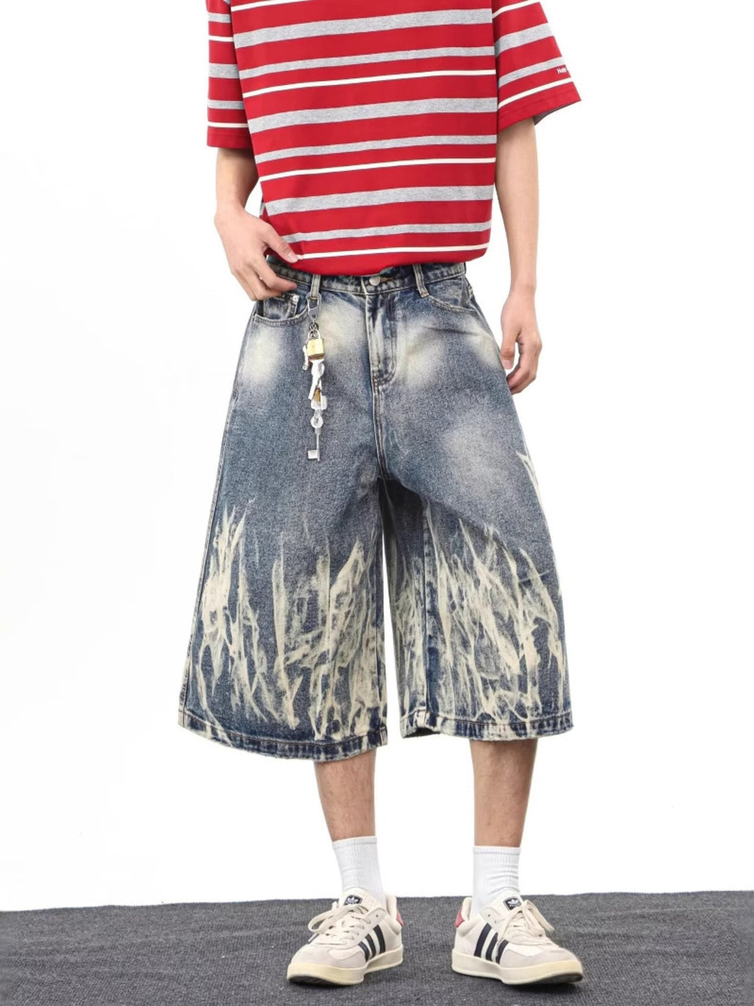 Men's Full Size Wide-Leg Denim Shorts Plus Size - cas7m