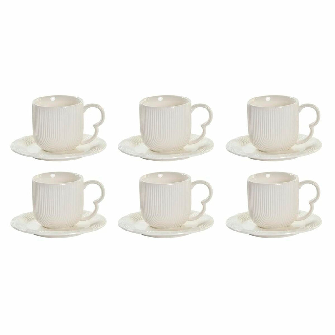 Set of 6 Cups with Plate DKD Home Decor White Natural Porcelain 90 ml