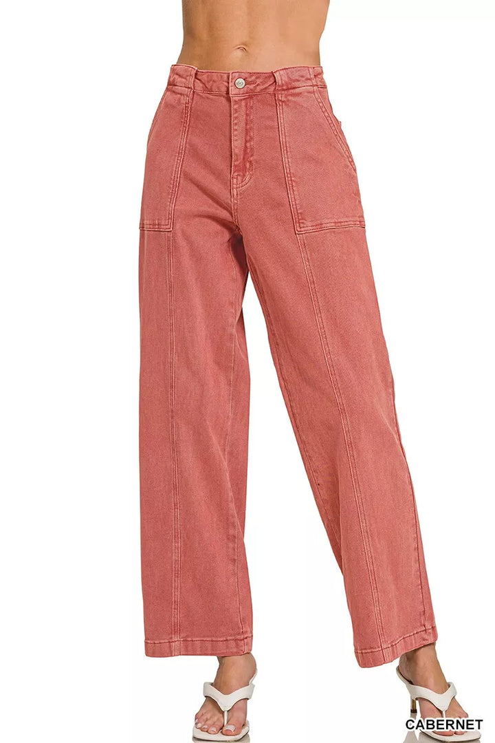 Zenana Straight Leg Utility Pocket Jeans - cas7m