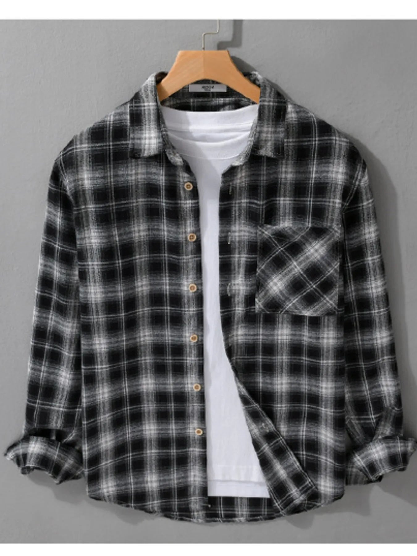 Men's Plus Size Button Up Long Sleeve Shirt - cas7m