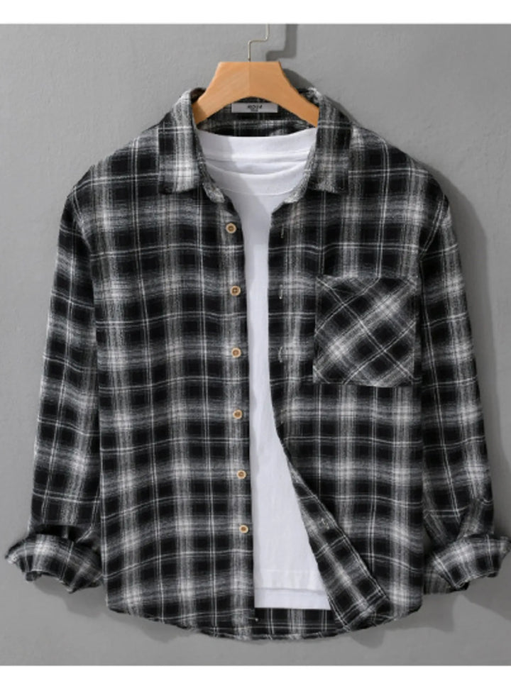 Men's Plus Size Button Up Long Sleeve Shirt - cas7m