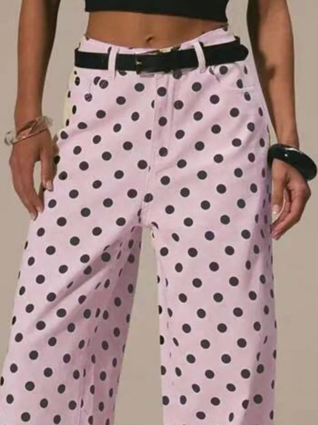 Polka Dot Wide Leg Jeans - cas7m
