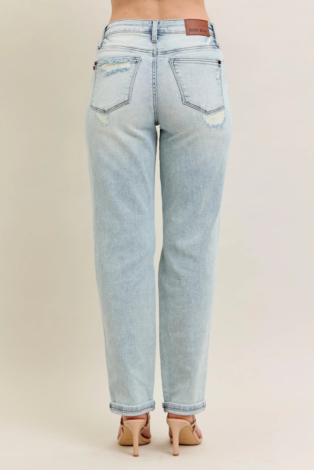 Judy Blue Full Size Mr Repair Stitch Detail Destroy Single Cuff Bf Jeans Plus Size - cas7m
