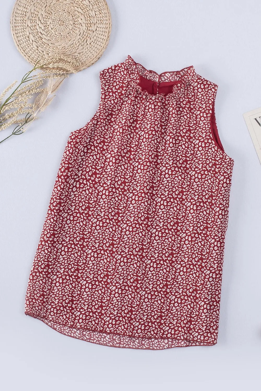 Frill Printed Round Neck Tank - cas7m