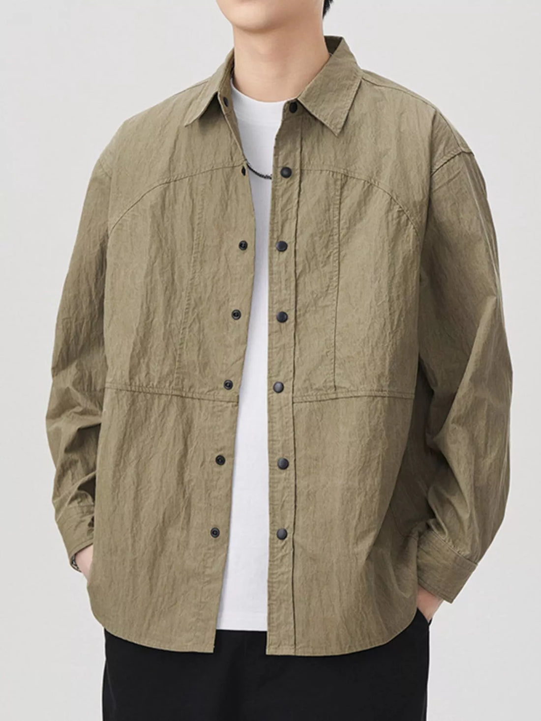 Men's Plus Size Button Up Long Sleeve Shirt - cas7m