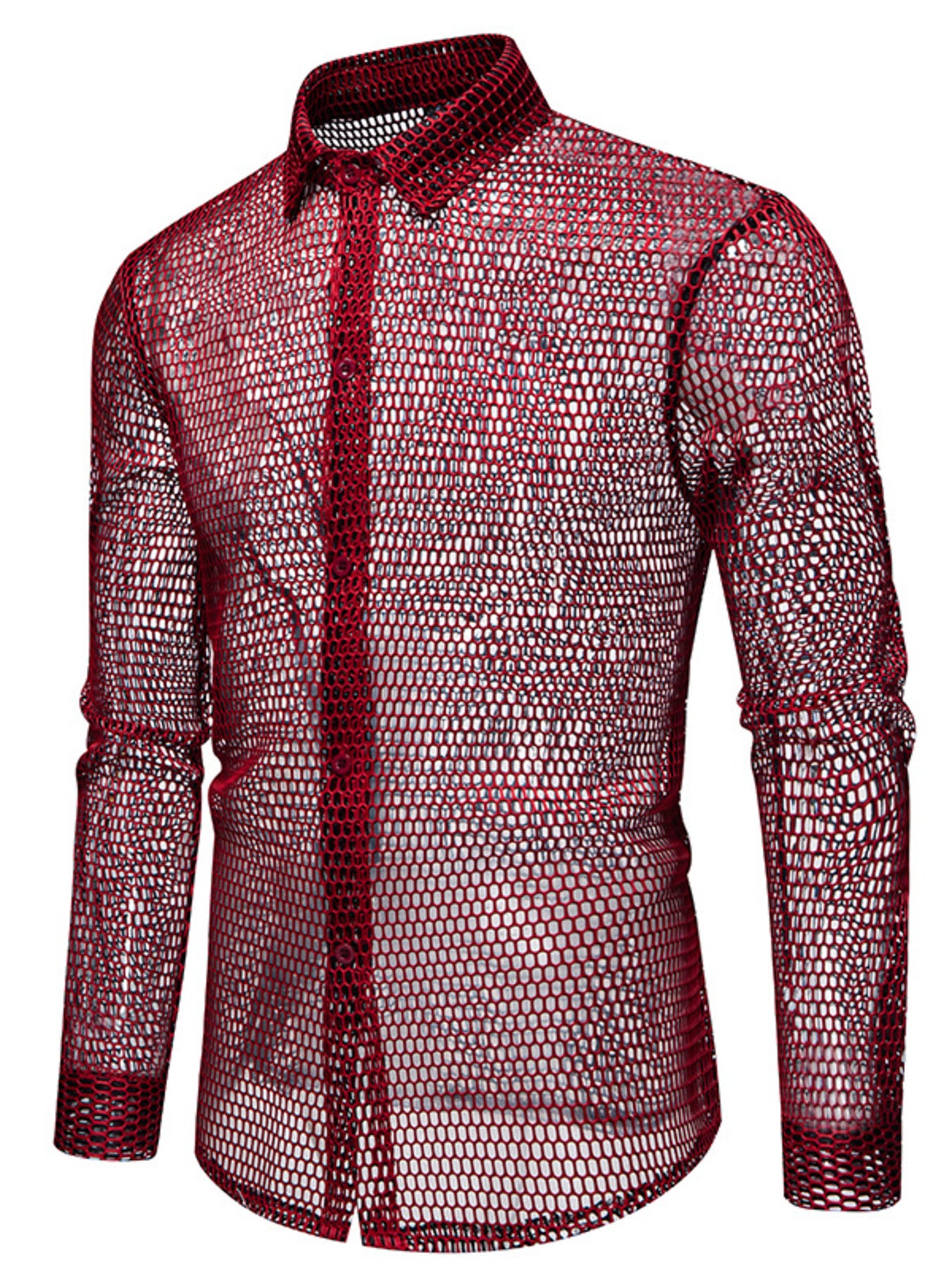 Men's See-Through Mesh Long Sleeve Shirt - cas7m