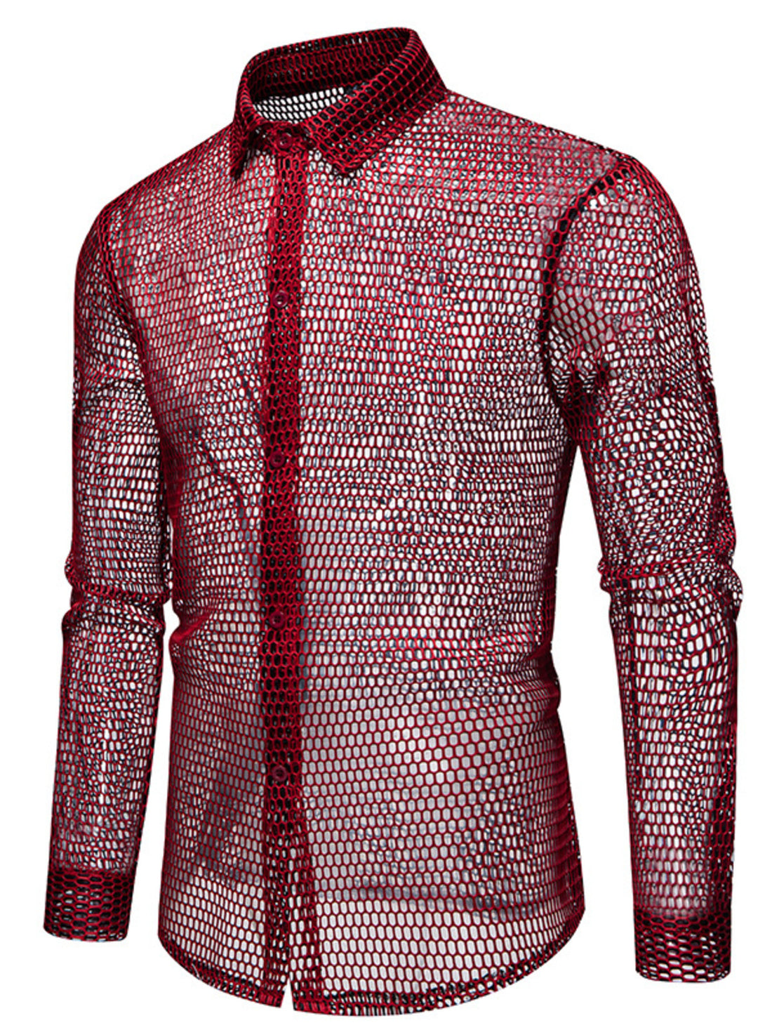 Men's See-Through Mesh Long Sleeve Shirt - cas7m