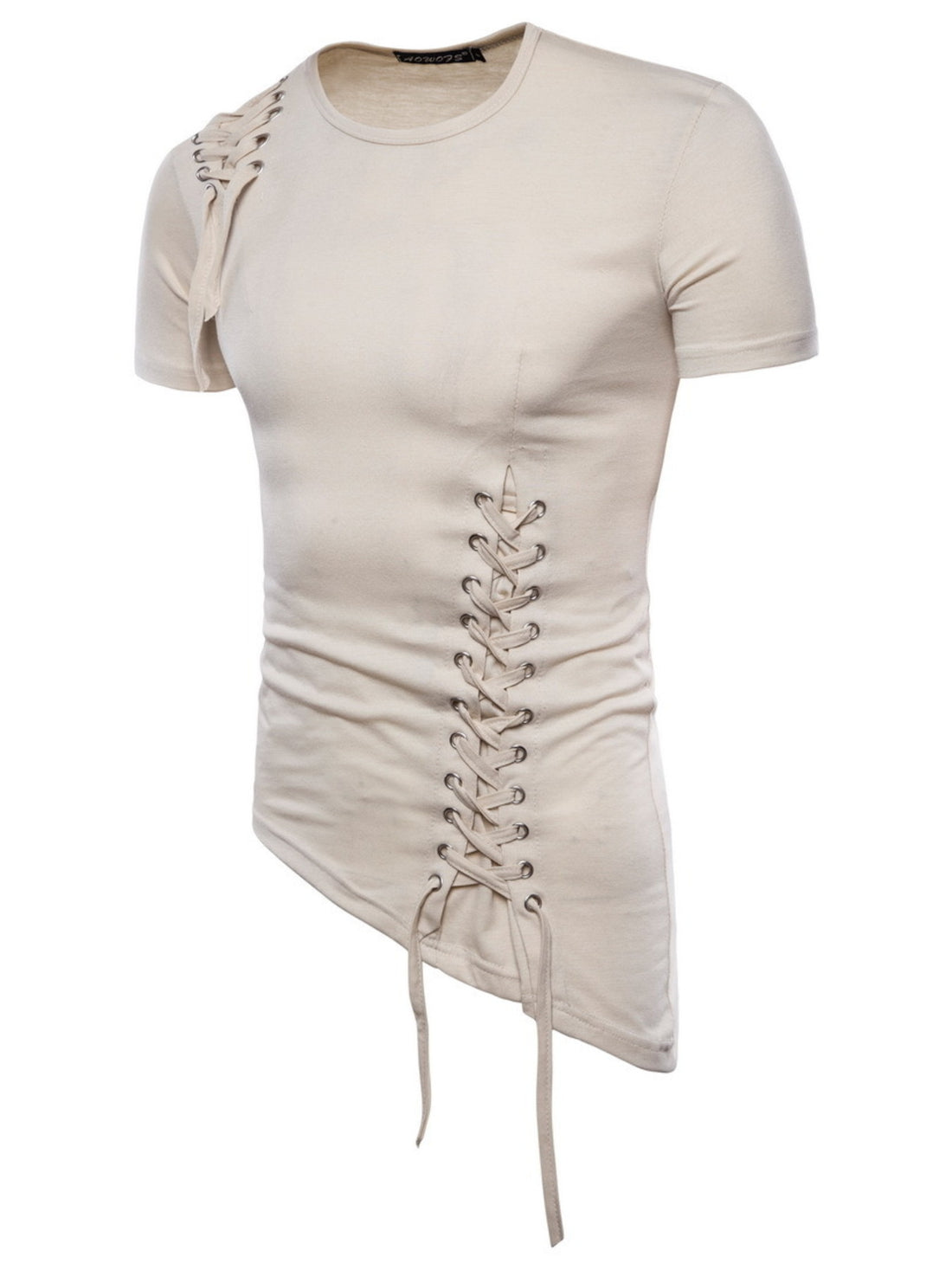 Men's Lace-Up Asymmetric Hem T-Shirt - cas7m