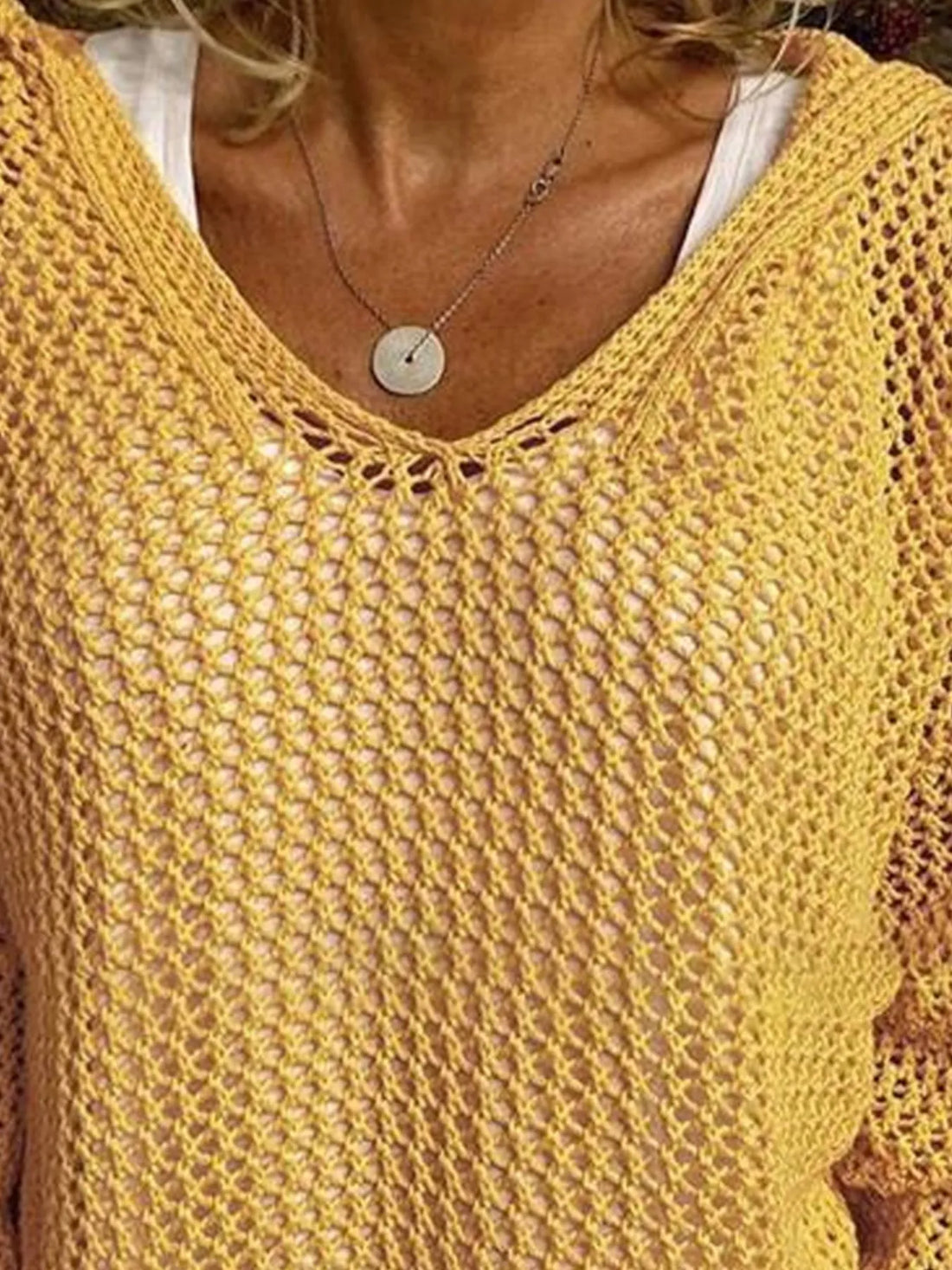 Openwork Long Sleeve Hooded Knit Cover Up - cas7m